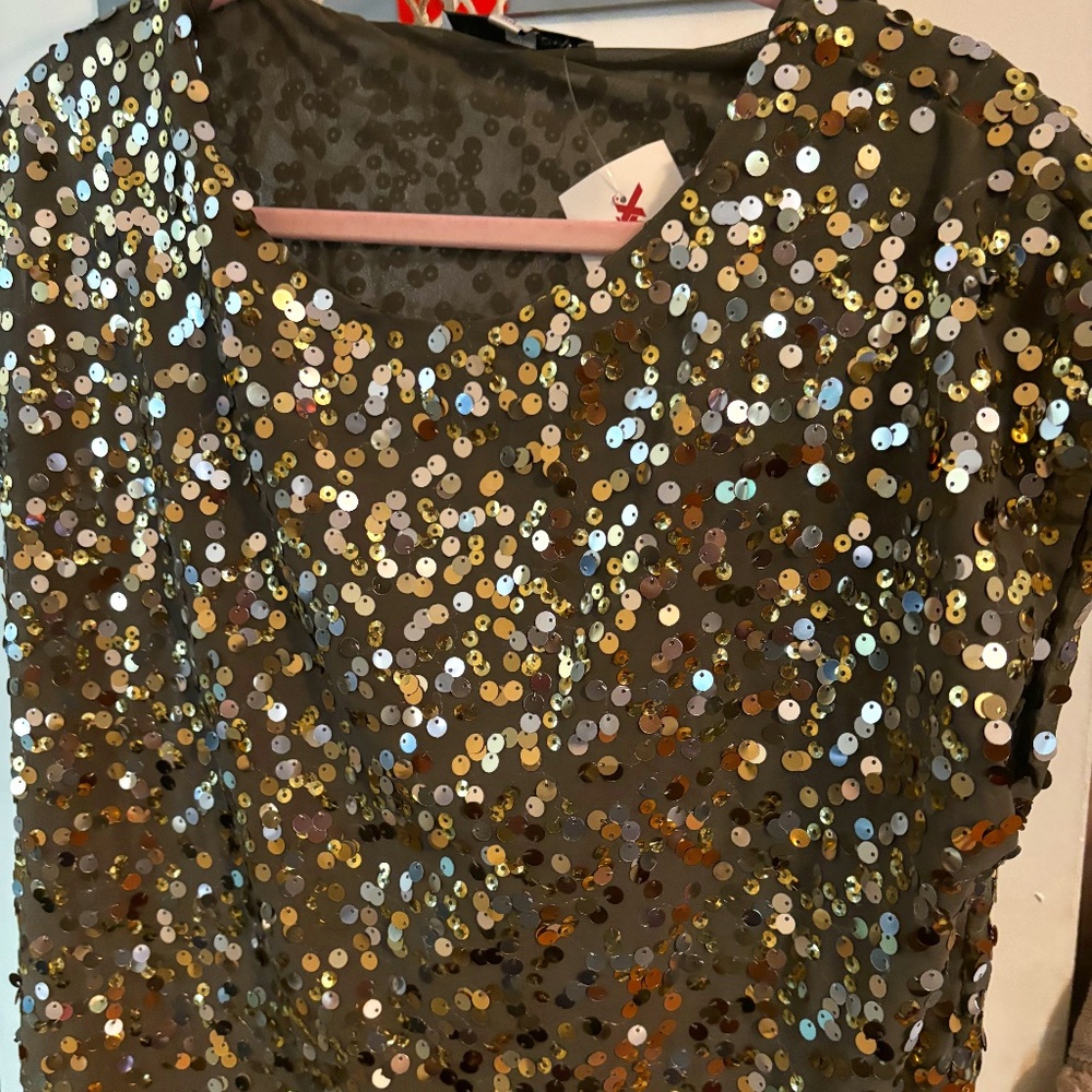 Updated 8m ago WD NY Light Gray Sequin Gold and Sliver Top